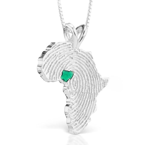 Silver Africa Continent Pendant and Box Chain with Nigeria in green enamel  