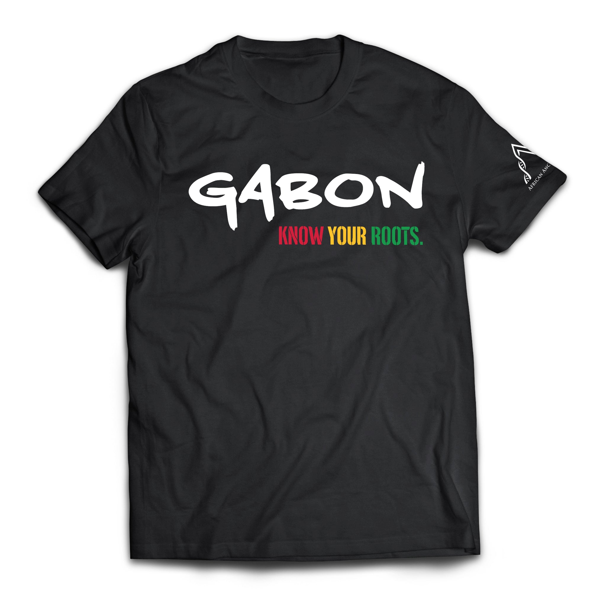 African Ancestry Gabon T-Shirt with "Know Your Roots" in African colors