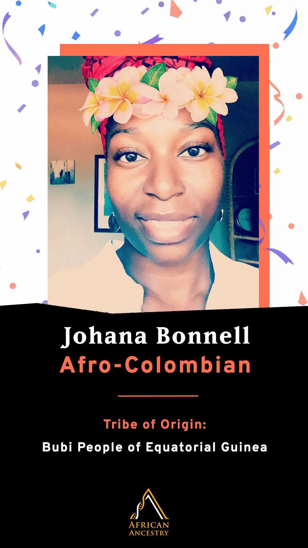 Johana Bonnell, Afro-Colombian. Bubi People.