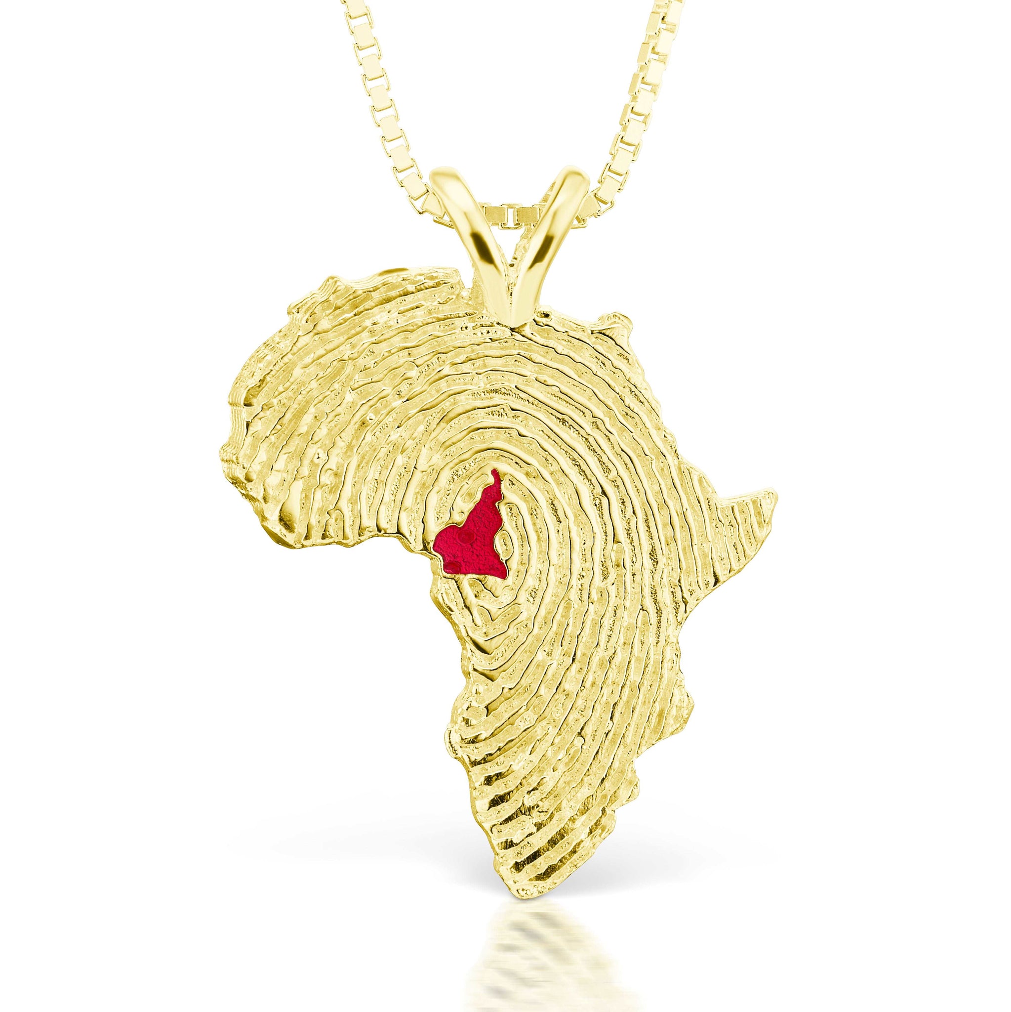 24k Gold Africa Map Pendant and necklace with Cameroon in red