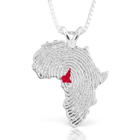 Sterling Silver Africa Map Pendant & Necklace: Cameroon