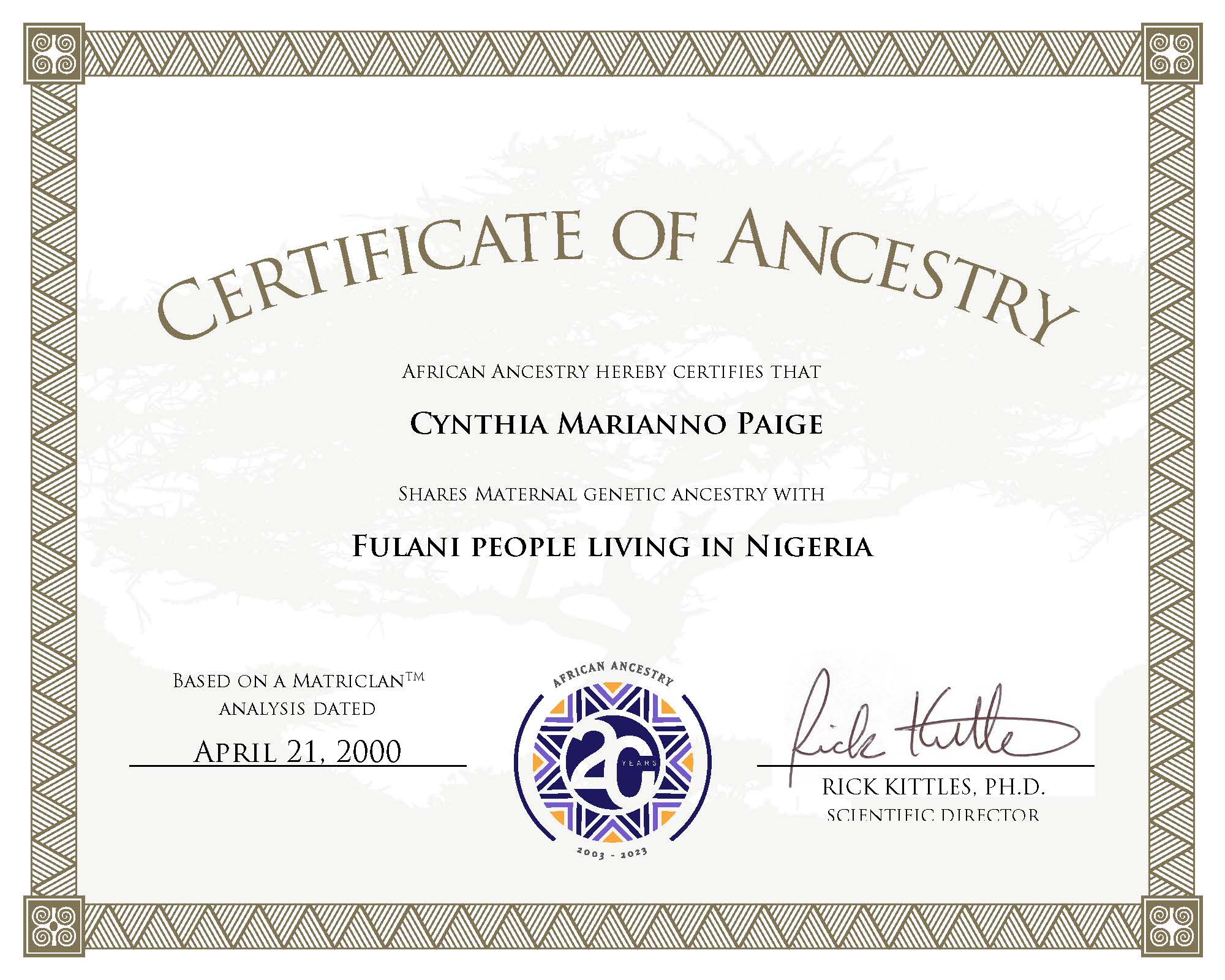Printed Certificates for You and Family Members – African Ancestry