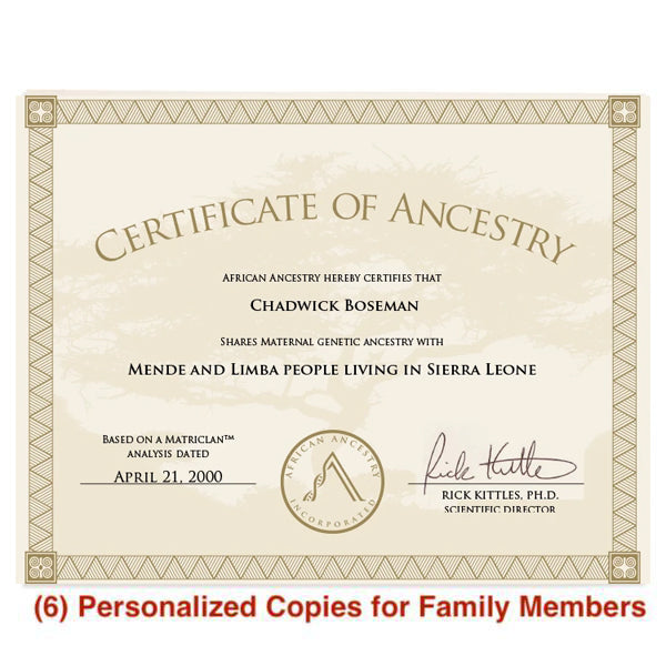 Printed Certificates for You and Family Members – African Ancestry