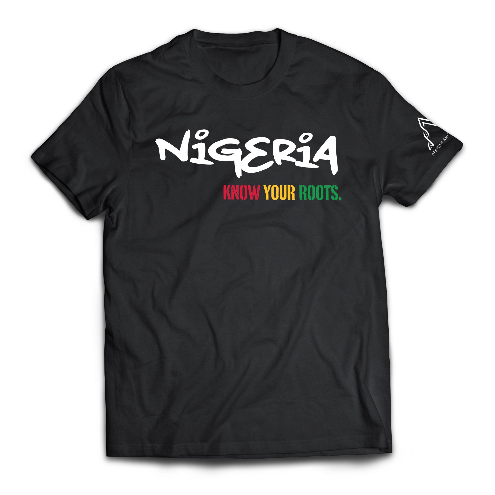 Nigeria T-Shirt with "Know your roots" in African colors